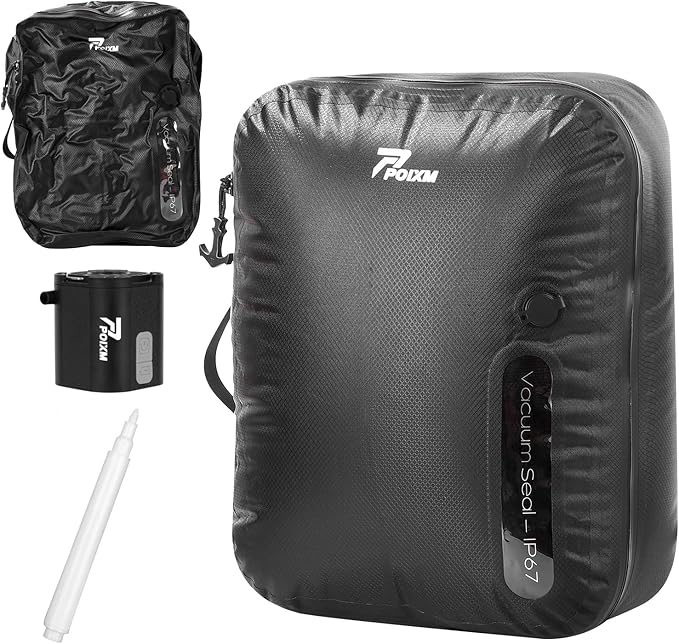 Vacuum Bags for Travel with Wireless Pump, 180° Open Zipper, IP67 Waterproof, Reusable Space Saver Compression Bags for Backpack, Suitcase, Home Storage(1 Pack + Pump)