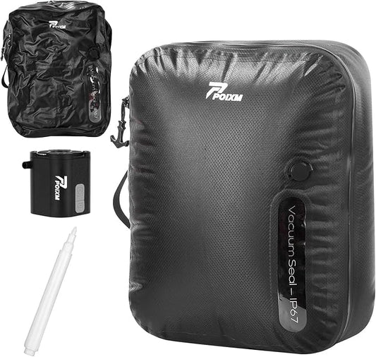 Vacuum Bags for Travel with Wireless Pump, 180° Open Zipper, IP67 Waterproof, Reusable Space Saver Compression Bags for Backpack, Suitcase, Home Storage(1 Pack + Pump)