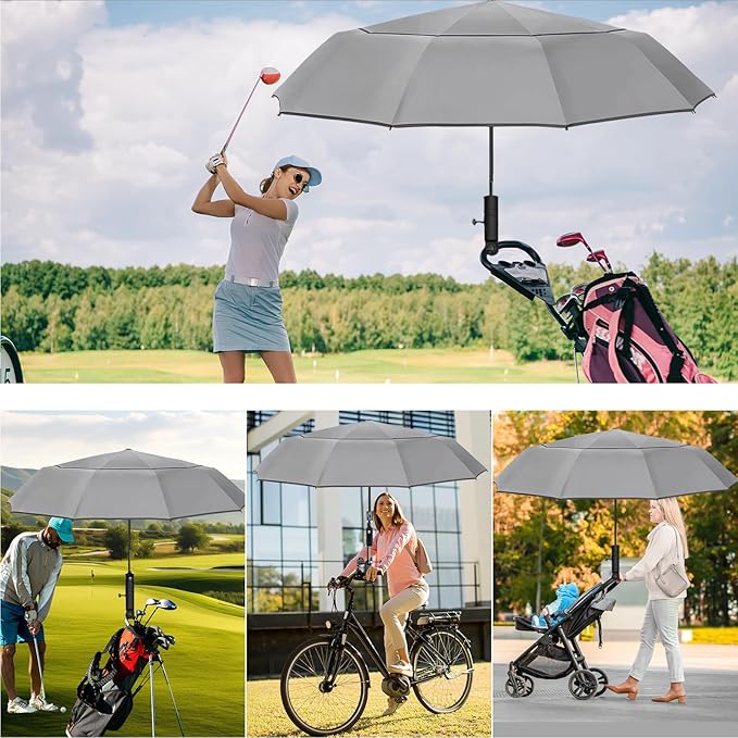 Satol Extra Large Golf Umbrella, 46/54/62 Inch Windproof 10 Ribs Vented Double Canopy Reflective Strips Automatic Open/Close Waterproof UV Protection Portable Compact Umbrella for Outdoor & Travel