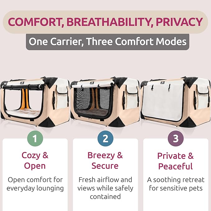 Cat & Dog Pet Carrier, Soft-Sided, Medium 20"x13"x13" Fits Most Cats or Small Dog, Comfortable for Travel & Vet Visits, Privacy Windows, Removable Plush Bed, Locking Zippers, Folds Flat