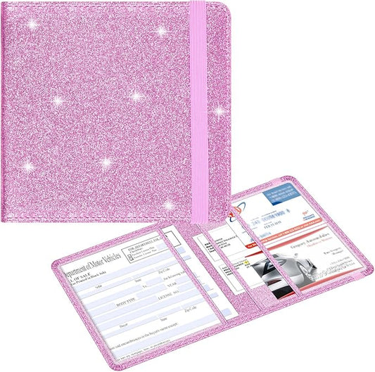 Wisdompro Small Car Registration and Insurance Documents Holder - Premium PU Leather Vehicle Glove Box Paperwork Wallet Case Organizer for ID, Driver's License, Key Contact Information Cards