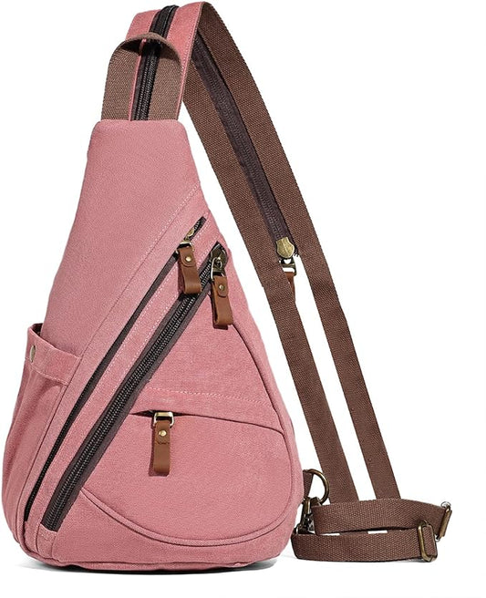 KL928 Canvas Sling Bag - Small Crossbody Backpack Shoulder Casual Daypack Rucksack for Men Women(Large Version)
