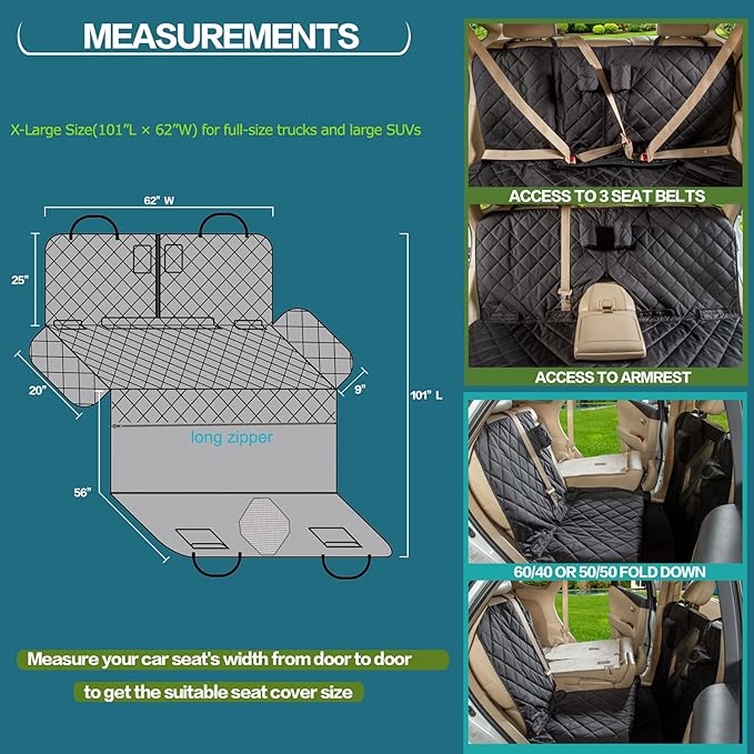 Car Seat Cover for Dogs - All Covered Back Bench Cover with Mesh Window - Hammock Combination - Detachable - Suitable for Most Vehicles (Black, X-Large)