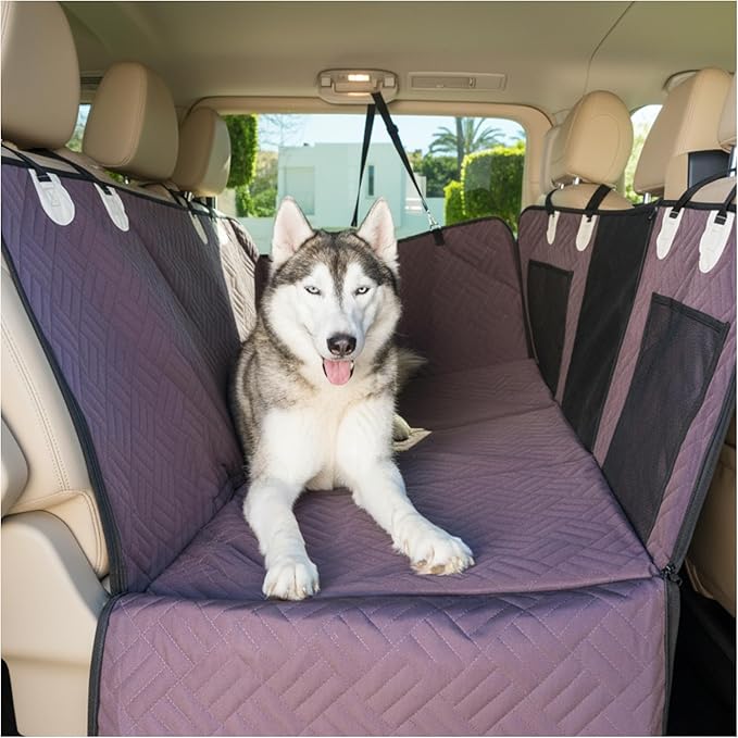 Premium Dog Back Seat Extender | Supports 400 lbs | Waterproof Hard Bottom & Non-Slip Design | Pet Seat Cover with Mesh Window & Storage Pocket | Fits Cars, SUVs & Truck (Brown)