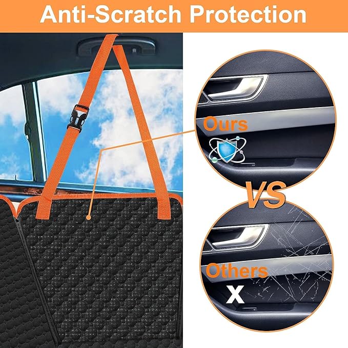 Mancro Dog Car Seat Cover for Back Seat, 2025 Upgraded 600D Heavy Duty Waterproof & Scratch-Resistant Dog Hammock for Car, Back Seat Pet Cover for Dogs with Sedan, Standard, Orange