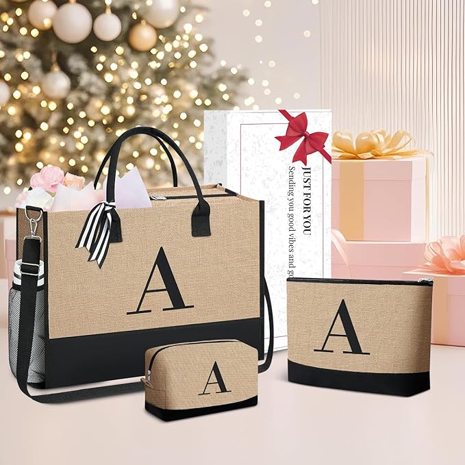 BAGAIL Initial Tote Bag, Personalized Birthday Gifts for Women, Teacher, Friends, Mom, Wedding, Monogrammed Beach Bag