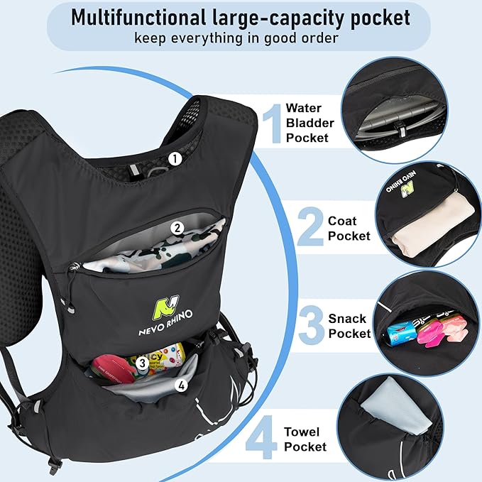 Running Vest with Water Bladder 1.5 Liter, Small Hydration Water Vest, Lightweight Hydration Pack Multi-Pocket 11x - for Hiking Race Trail Marathon for Women Men