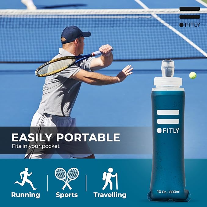 FITLY Soft Flask - Shrink As You Drink Soft Water Bottle for Hydration Pack - Folding Water Bottle Ideal for Running, Hiking, Cycling, Climbing & Rigorous Activity