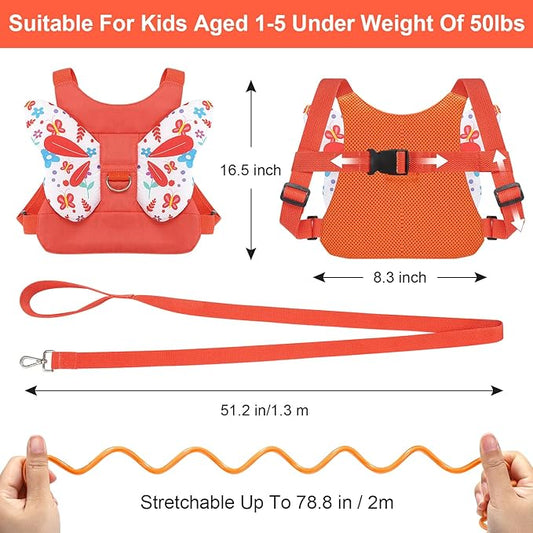 Toddler Harness Leash, Accmor 3 in 1 Cute Butterfly Kids Leash +Anti Lost Wrist Link for Outdoor Travel, Adorable Child Walking Harness Wristband Assistant Strap Belt Protector for Baby Girls (Orange)
