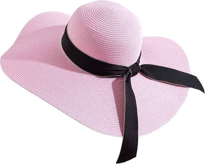 Lanzom Womens Wide Brim Straw Hat Big Floppy Foldable Roll up Cap Beach Sun Hat UPF 50+