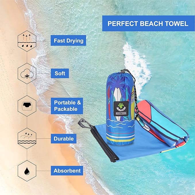 4Monster Microfiber Beach Towel Quick Dry,Super Absorbent Lightweight Travel Towel for Swimmers, Sand Free Camping Towel, Beach Towels for Pool,Swim,Water Sports,Yoga