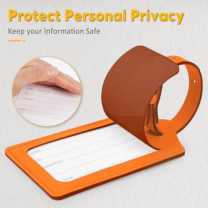 Travelambo 30 Pack Luggage Tags Faux Leather for Suitcases Travel Bag Labels with Protection Cover ID (Orange)