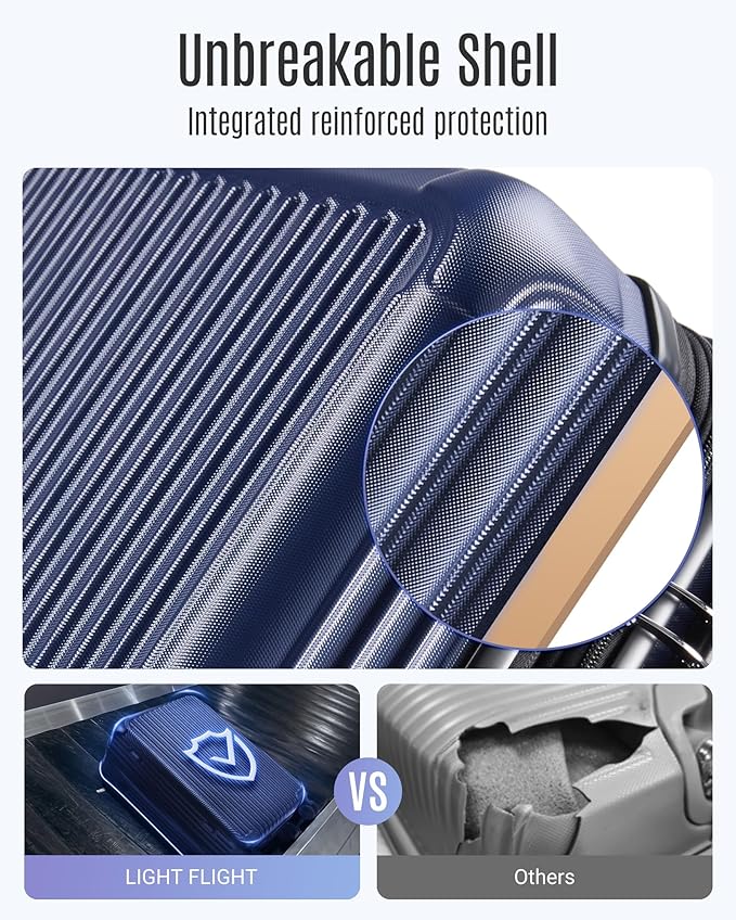 LIGHT FLIGHT Luggage Sets, Durable Hard Shell 3 Piece Set Suitcase with Spinner Wheels, Hardside Lightweight Luggage set with TSA Lock, Large Travel Luggage Set (20" 24" 28"), Navy Blue