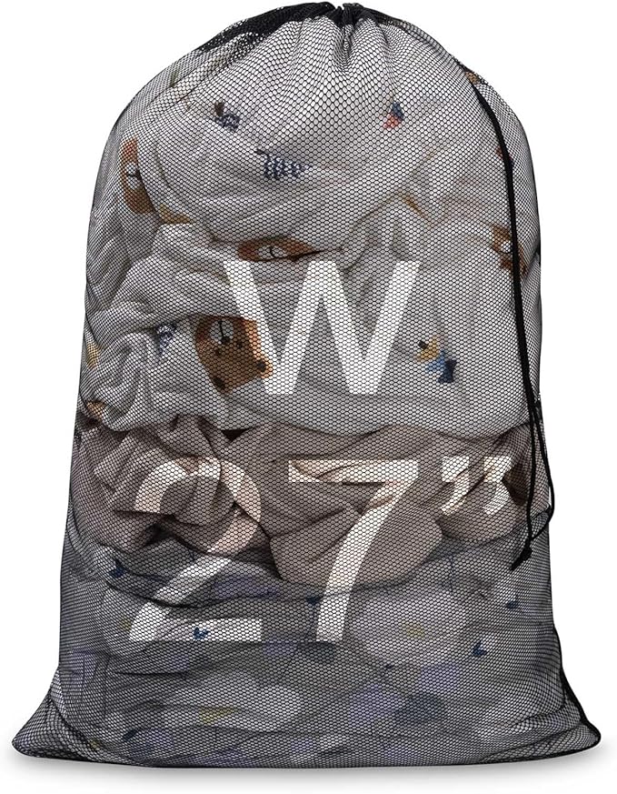 Meowoo Large Mesh Laundry Bag, 27×36inch Heavy Duty Mesh Laundry Bags Drawstring Lockable, Laundry Hamper Liner, Machine Washable, for Travel,Storage, Sports Factories, Dorms, Black 1pcs