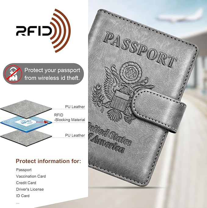 Herain Passport Holder for Travel Cruise Essentials, 2 Pcs Passport Cover Wallet Case Women Men Family, RFID Passports Book Card Holders Travel Accessorie Gifts Must Haves