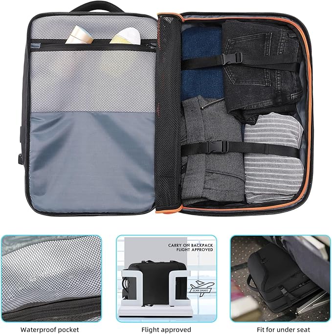 Travel Carry on Backpack 50L Expandable Flight Approved Backpacks 17.3 inch Laptop and USB Charging Port bags Water Resistant Business Back Pack for Women & Men