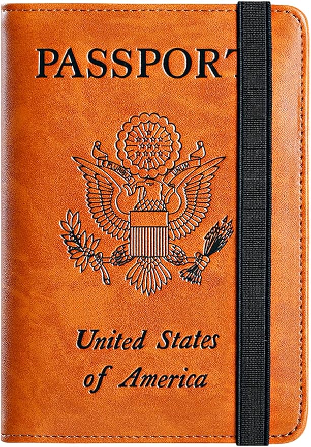 Passport Holder Cover Wallet Travel Essentials RFID Blocking Leather Card Case International Must Haves Travel Accessories for Women Men(101#Earthy Yellow)