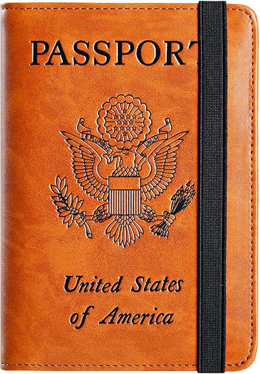 Passport Holder Cover Wallet Travel Essentials RFID Blocking Leather Card Case International Must Haves Travel Accessories for Women Men(101#Earthy Yellow)