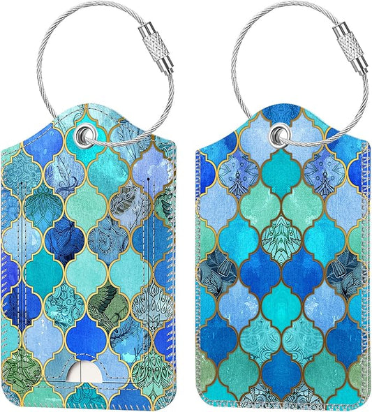 Fintie Luggage Tags, Privacy Cover ID Label with Stainless Steel Loop and Address Card for Travel Bag Suitcase, Cool Jade (2 Piece)