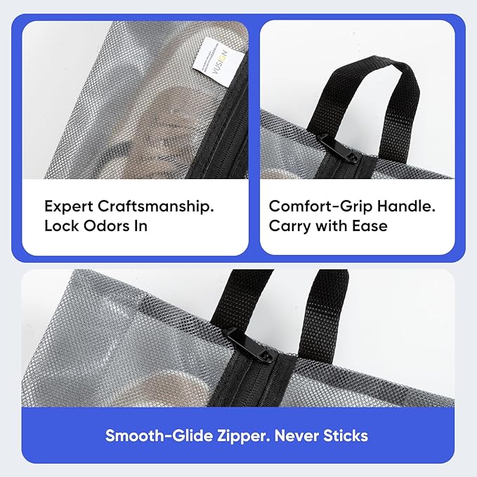 VUSIGN Travel Shoe Bag, Water-Resistant Shoe Pouch for Gym and Sport, Odor-Resistant Soccer Cleats Bag (Gray, 2-Pack)