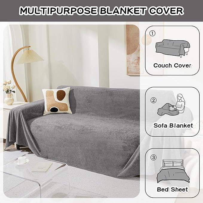 MEETSKY Couch Cover for 3 Cushion Cat Scratch Proof Sofa Covers Washable Couch Protector Sectional Couch Covers for Dogs Soft L Shape Sofa Slipcover for Pets Kids, 91" x 134", Grey