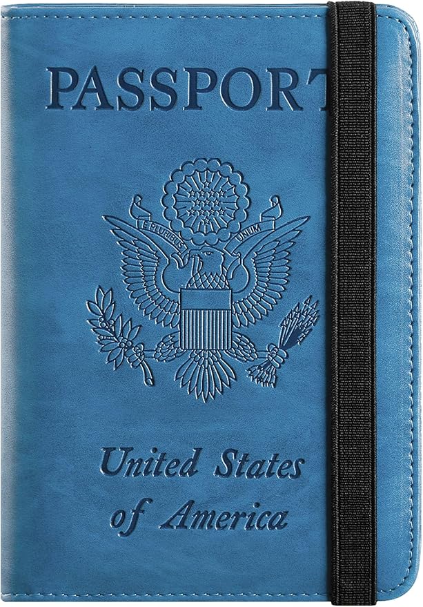 Passport Holder Cover Wallet Travel Essentials RFID Blocking Leather Card Case International Must Haves Travel Accessories for Women Men(101#Blue)