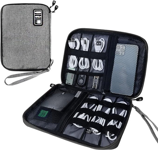 Electronics Travel Organizer,Portable Waterproof Electronic Travel Storage Bag for Small Charging Cord Storage,Charger,Small Electronics,SD Card etc,for Travel,Business -Grey Black