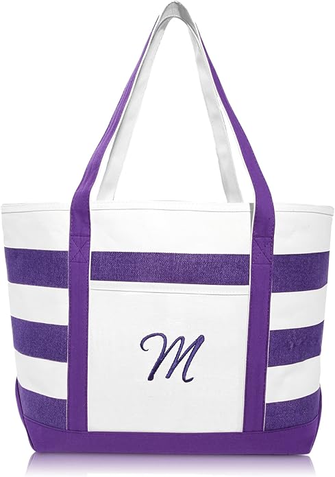 DALIX Monogrammed Beach Bag and Totes for Women Personalized Gifts Purple A - Z