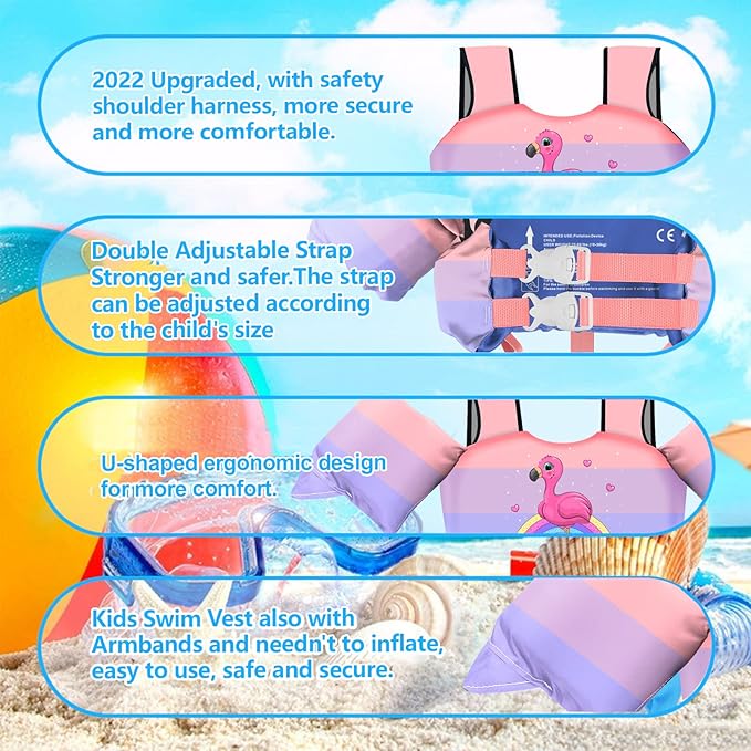 Chriffer Kids Swim Vest Life Jacket for 30-55 Pounds Boys and Girls, Toddler Floaties with Shoulder Harness Arm Wings for 2,3,4,5,6,7 Years Old Baby