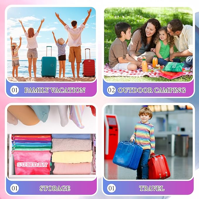 Paterr 7 Pcs Packing Cubes for Travel Kids Day of Week Compression Packing Bags Colorful Luggage Suitcase Organizers Bag for Travel(Gradient)