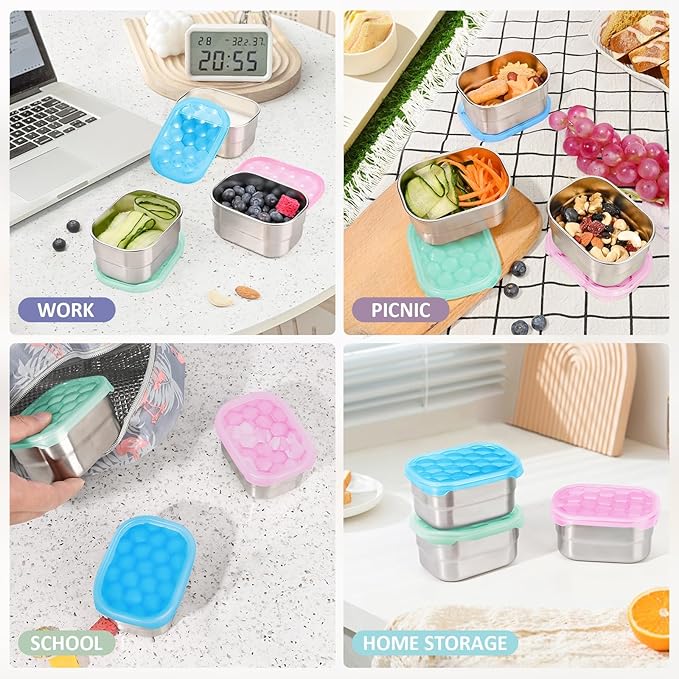 Snack Pro - Small (1 CUP) Stainless Steel Snack Containers for Kids | Easy Open Leak Proof Food Containers with Silicone Lids - Perfect Metal Toddler Lunch Box for Daycare and School (8oz)