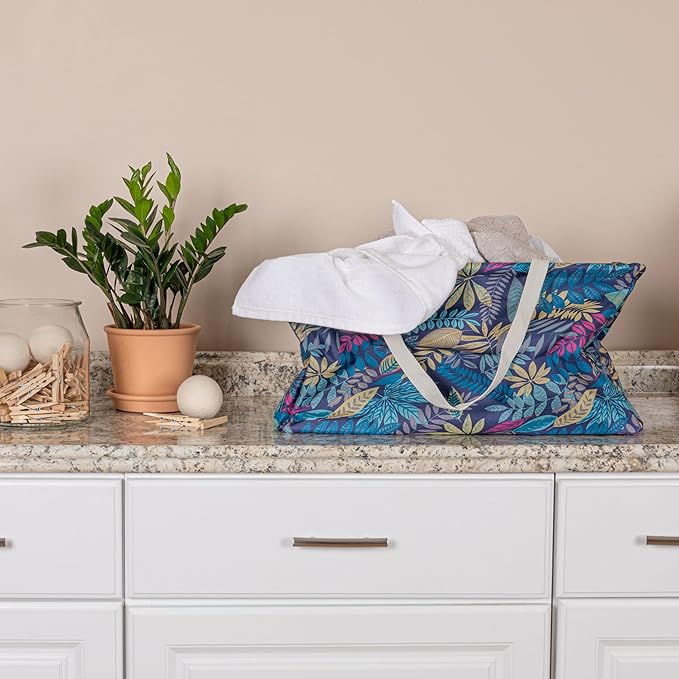 Household Essentials Large Canvas Utility Tote Bag with Handles | Collapsible Storage Basket for Laundry, Groceries, College, Beach, Car & More | Water-Resistant Lining | 11"x22"x13"