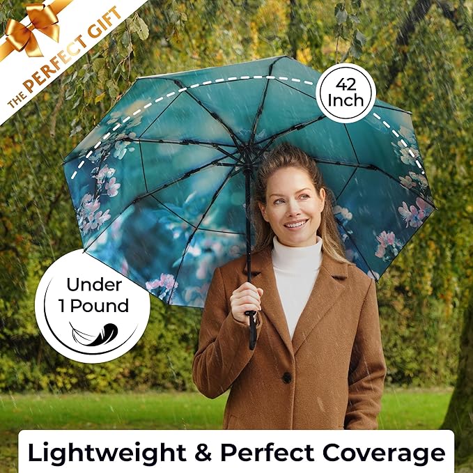 TUMELLA Strongest Windproof Travel Umbrella (Compact, Superior & Beautiful), Small Strong but Light Portable and Automatic Folding Rain Umbrella, Durable Premium Grip, Fits Car & Backpack
