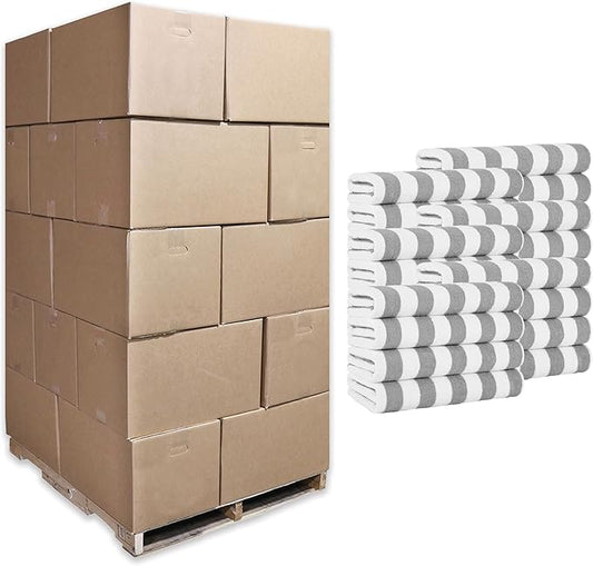 Arkwright California Cabana Stripe Beach Towel Bulk - Pallet of 480 - Large Soft Quick Dry Cotton Terry Towels Set for Pool, Swim, and Hot Tub, Oversized 30 x 70 in, Grey