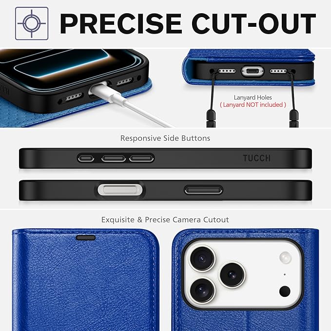TUCCH Case Wallet for iPhone 17 Pro Max (6.9") 2025, Stand | RFID Blocking | 4 Card Slots | PU Leather | Magnetic Closure Folio Protective Cover | TPU Shockproof Inner Shell | Klein Blue
