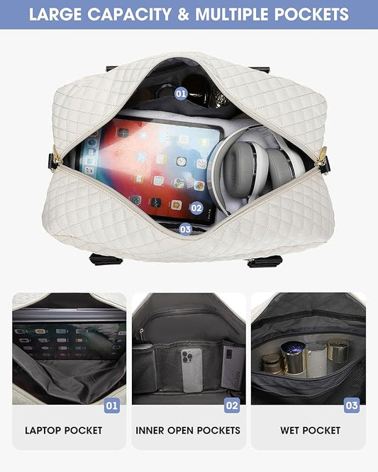 Travel Duffle Weekender Bags for Women: Overnight Bag with Shoe Compartment Carry On Bags with Toiletry & Wet Pocket Large Tote Hospital for Women Labor Delivery Black White