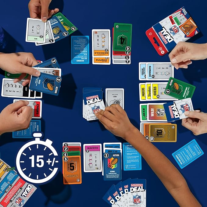 Monopoly Deal NFL Edition Game | Officially Licensed NFL Card Game for Families and Kids | Ages 8+ | 2-5 Players | 15 Mins. | Football Games | Christmas Stocking Stuffers