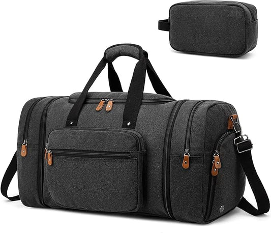 Duffle Bag for Travel, 40L Canvas Travel Duffel Bag With Shoe Compartment And Toiletry Bag, Overnight Weekender Carry On Luggage Bag for Men & Women (Black)
