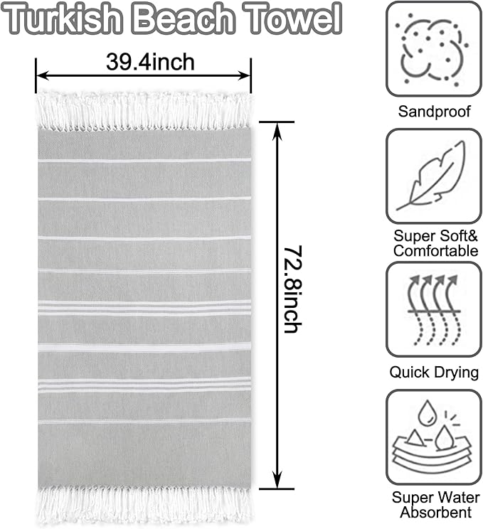 Beach Towel 2 Pack,Sand Free Beach Towels Oversized 39 x 72,Turkish Beach Towel Quick Dry Towel,Lightweight Pool Towels for Adults Travel Towel,Cool Beach Essentials Super Absorbent Towels