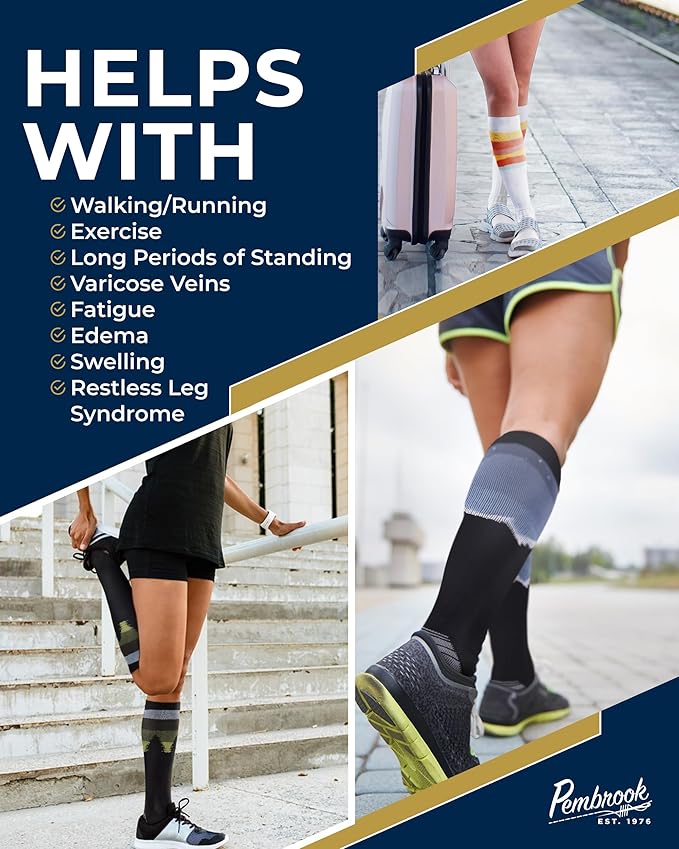 Pembrook 3 Pairs Compression Socks 20-30 mmHg - Compression Socks for Women and Men | Running, Athletic, Travel, Nurses