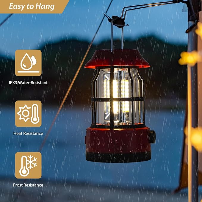 TRIROCKS Set of 4 LED Solar Camping Lantern Dimmable Rechargeable Lantern IPX3 Water-Resistant Portable Emergency Lights Outdoor Camping Lights for Camping Home Power Outage Hurricane Hiking (Red)