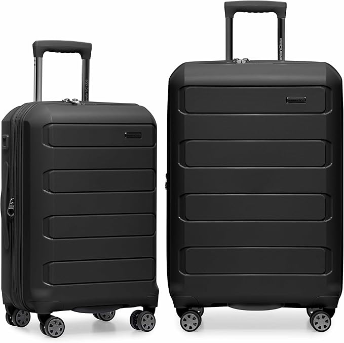 Traveler's Choice Pagosa Indestructible Hardshell Expandable Spinner Luggage, Black, 2-Piece Set (22/26)