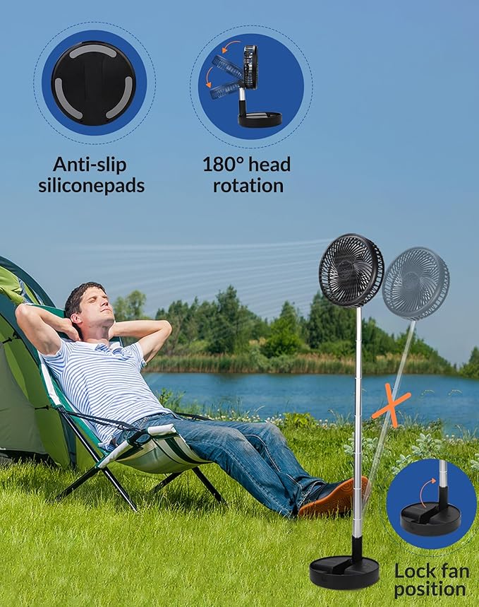 Primevolve Battery Operated Fan,Portable Rechargeable USB Floor Table Desk Fan with Adjustable Height, 4 Speed Settings Pedestal Fan for Bedroom Camping Travel,Black 7.7"