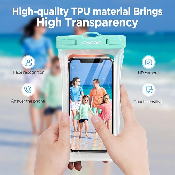 CACOE [Floatable] Floating Universal Waterproof Phone case 2 Pack-Up to 7.0",Waterproof Phone Pouch with Adjustable Neck Lanyard,IPX8 Cell Phone Dry Bags for Beach Pool Swimming（Blue+Pink）