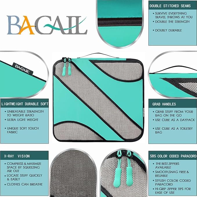 BAGAIL 6 Set Packing Cubes,Travel Luggage Packing Organizers