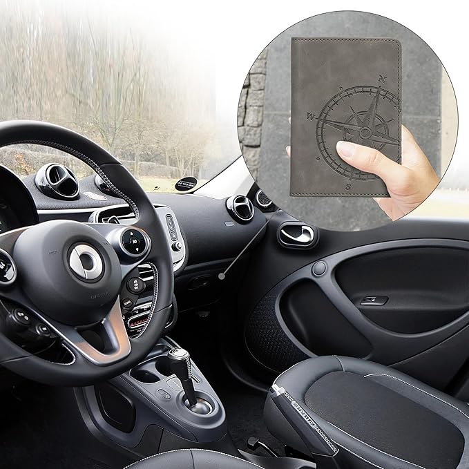 kwmobile Registration and Insurance Holder - Car Document Holder for Vehicle Documents and Cards - PU Leather with Design - Grey