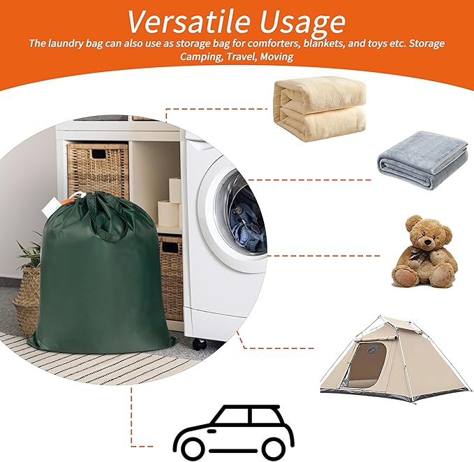 Polecasa Small Heavy Duty Laundry Bag with 130gsm Tear Resistant Fabric and Handles, Easy to Carry Durable Dirty Clothes Drawstring Bag, Perfect for College Dorm, Travel 21”x24”, Green