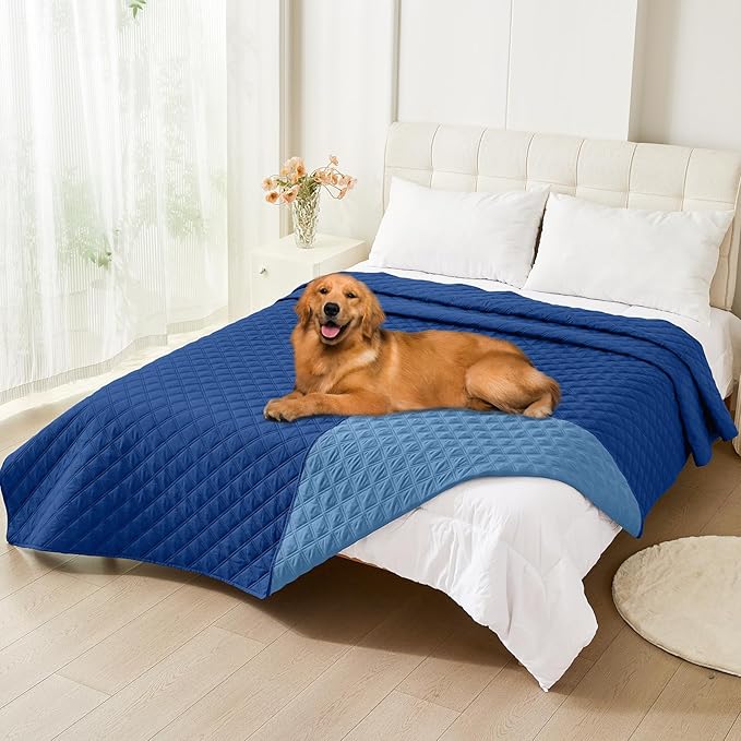 Smiry Waterproof Dog Bed Cover Pet Blanket, Soft Washable Dog Blanket for Furniture Bed Couch Sofa Reversible, Checkered (82"x120", Navy/Blue)