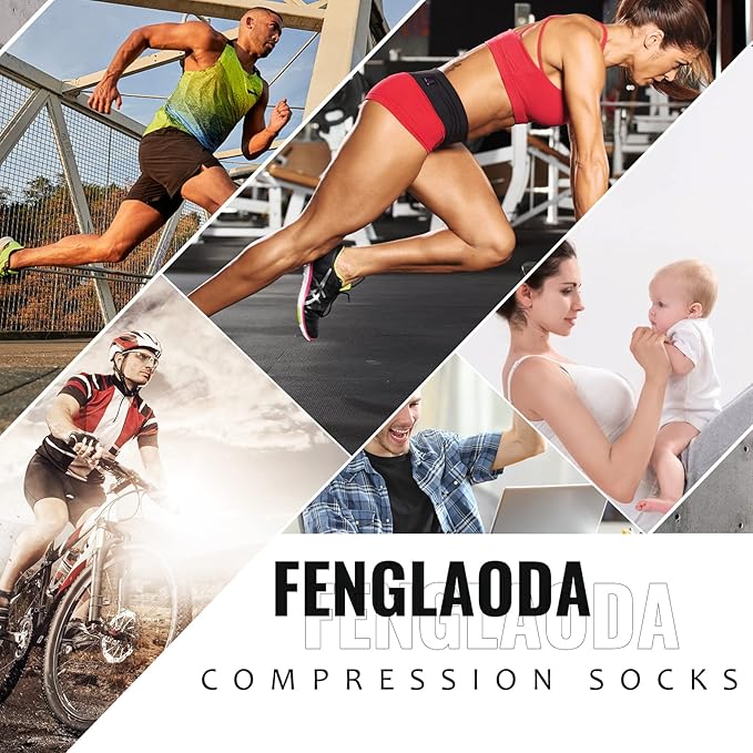 fenglaoda Compression Socks for Women Men 3 Pairs Graduated Compression Support Circulation Socks for Nurses