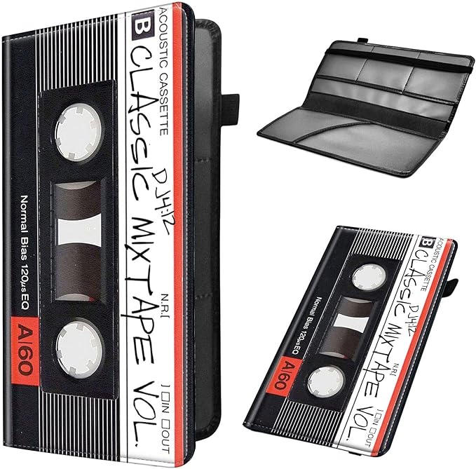 Car Registration and Insurance Holder, Leather Car Glove Box Organizer, Cool Car Accessories for ID, Driver's License Cards & Essential Document, business cards, Men&Women, Retro Audio Cassette